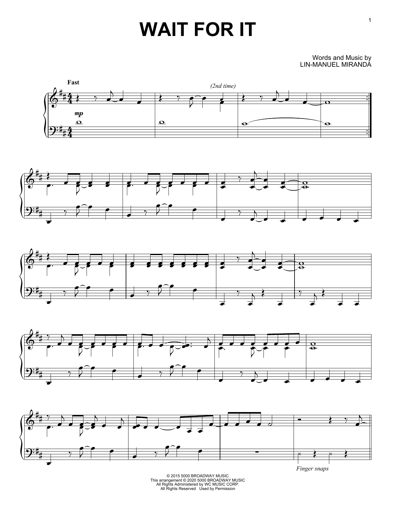 Lin-Manuel Miranda Wait For It (from Hamilton) (arr. David Pearl) sheet music notes and chords arranged for Piano Solo
