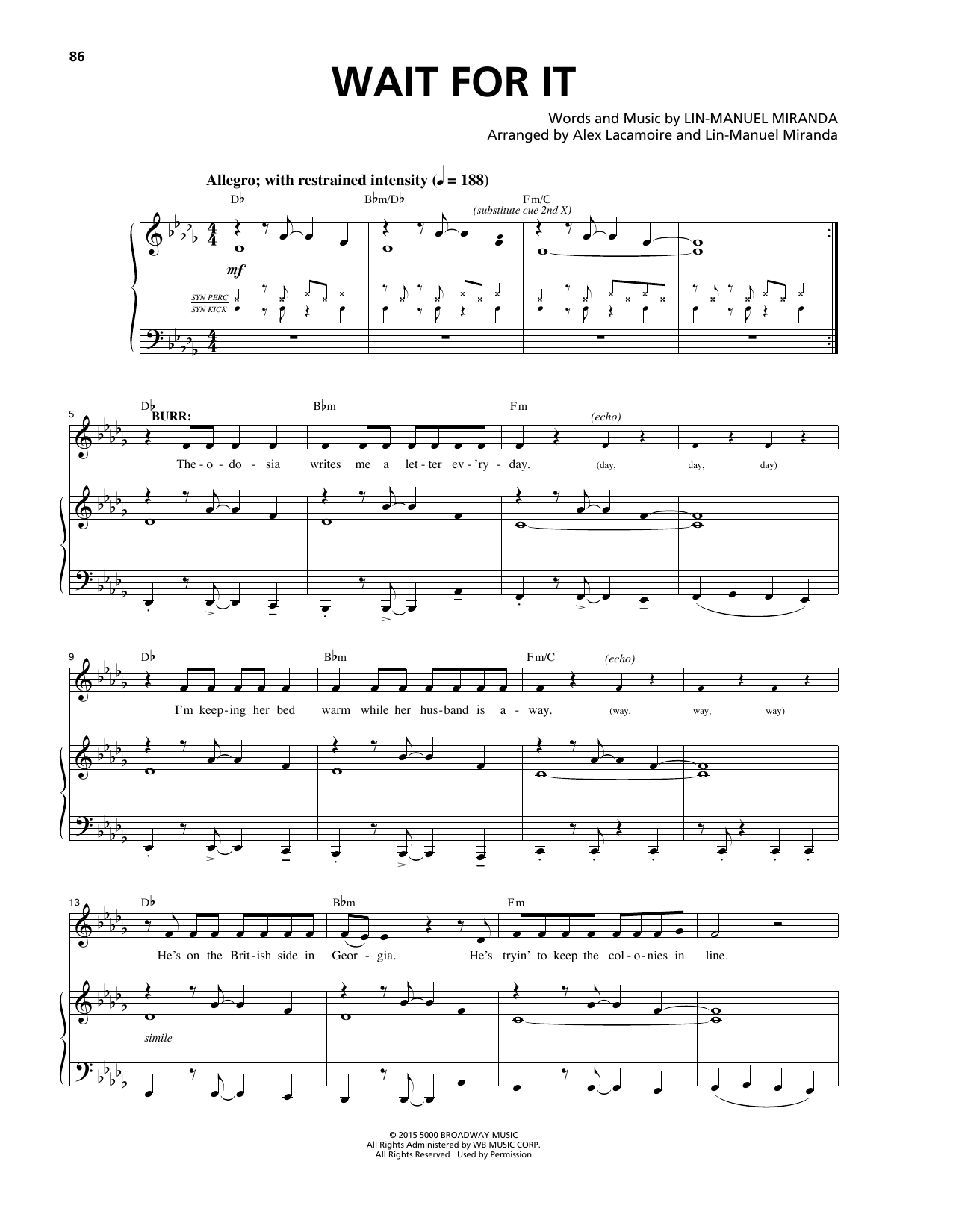 Lin-Manuel Miranda Wait For It (from Hamilton) sheet music notes and chords arranged for Ukulele