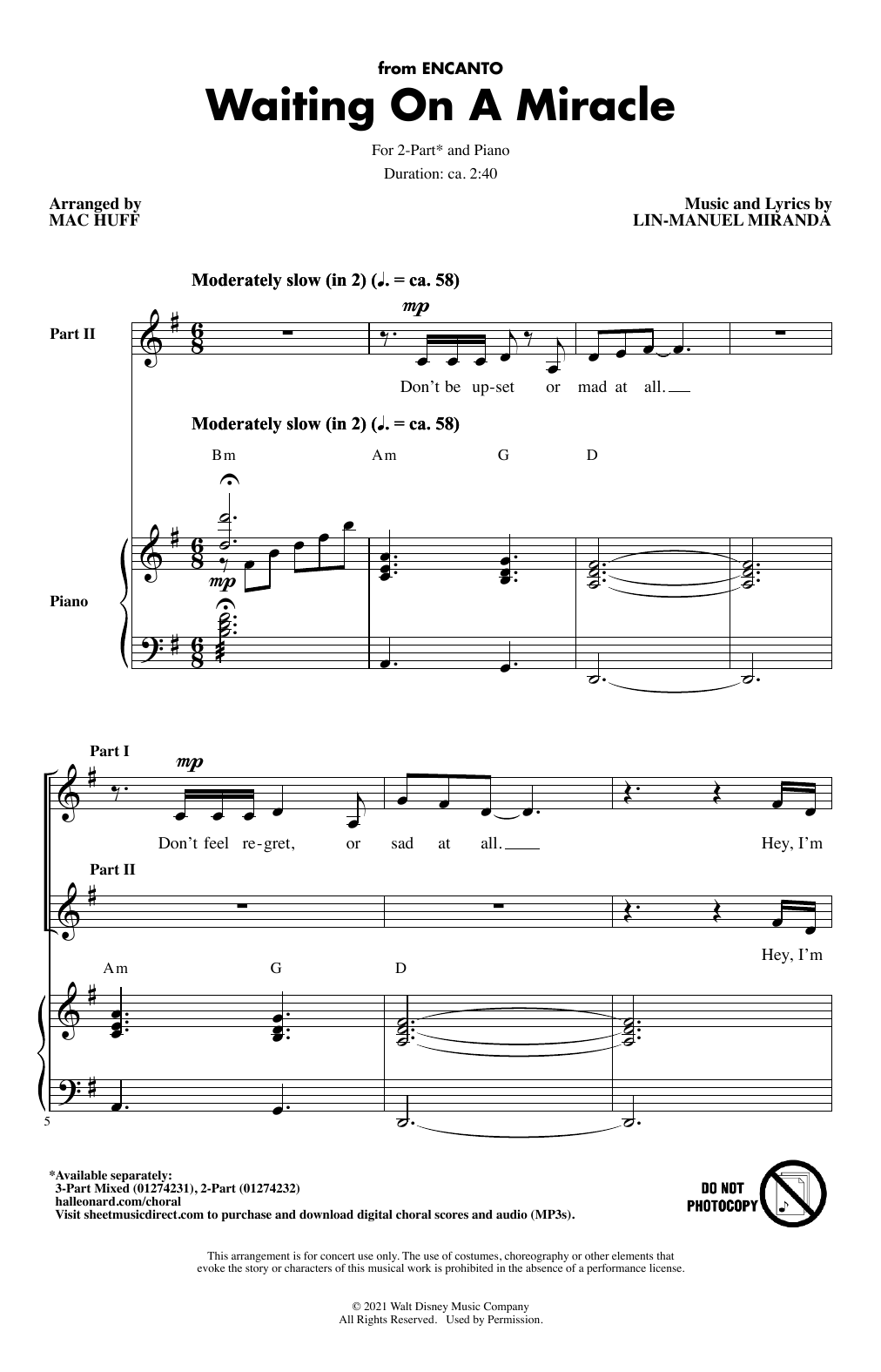Lin-Manuel Miranda Waiting On A Miracle (from Encanto) (arr. Mac Huff) sheet music notes and chords arranged for 2-Part Choir