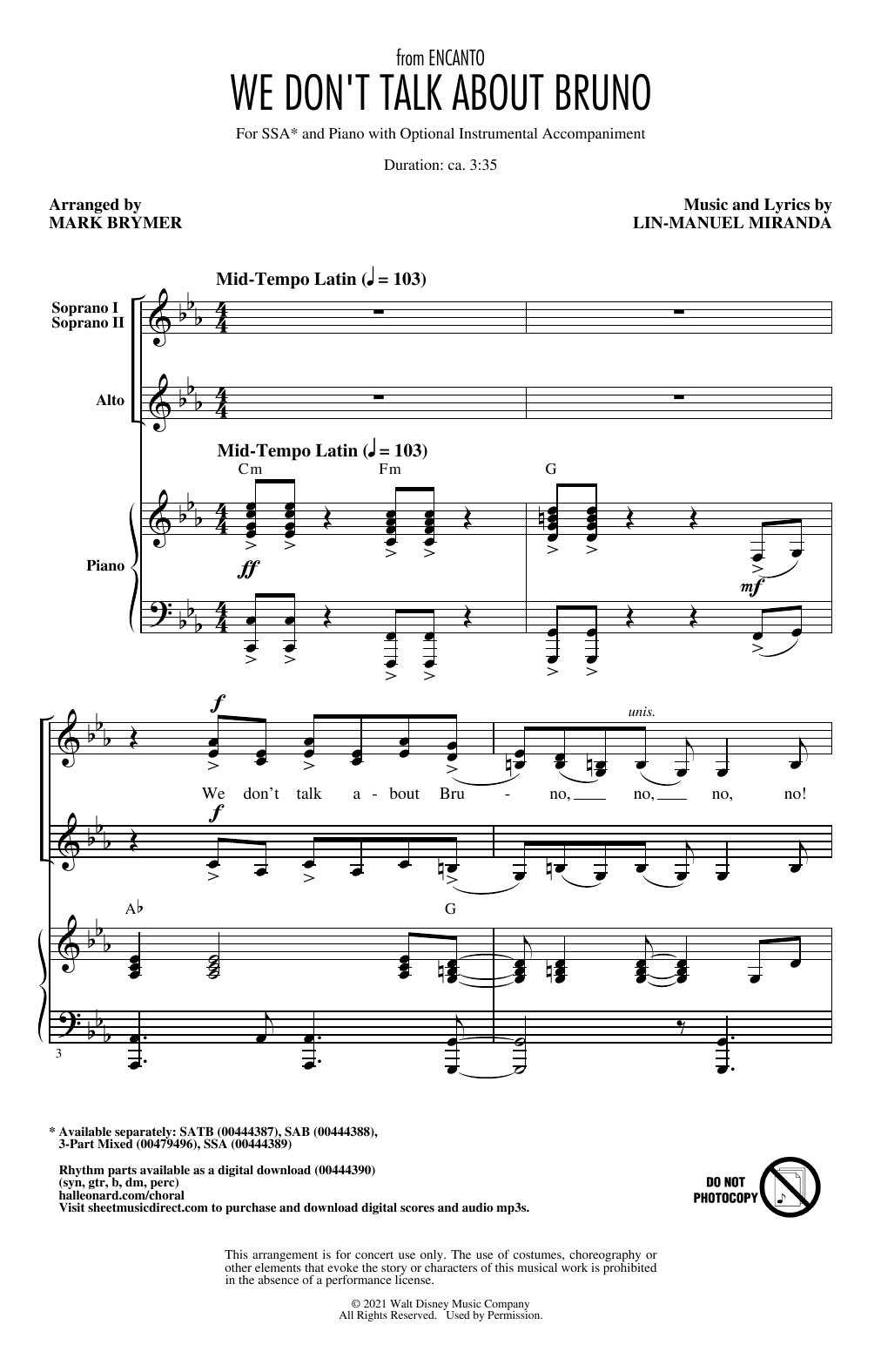 Lin-Manuel Miranda We Don't Talk About Bruno (from Encanto) (arr. Mark Brymer) sheet music notes and chords arranged for 3-Part Mixed Choir
