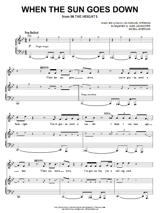 Lin-Manuel Miranda When The Sun Goes Down (from In The Heights: The Musical) sheet music notes and chords arranged for Easy Piano