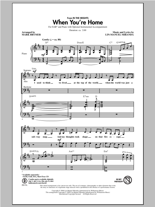 Lin-Manuel Miranda When You're Home (from In The Heights) (arr. Mark Brymer) sheet music notes and chords arranged for SSA Choir