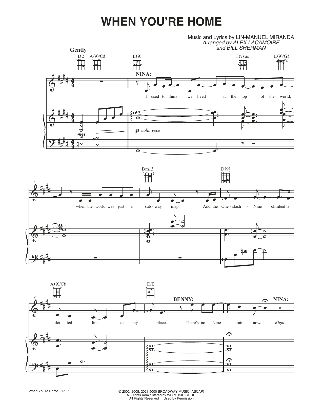 Lin-Manuel Miranda When You're Home (from the Motion Picture In The Heights) sheet music notes and chords arranged for Piano, Vocal & Guitar Chords