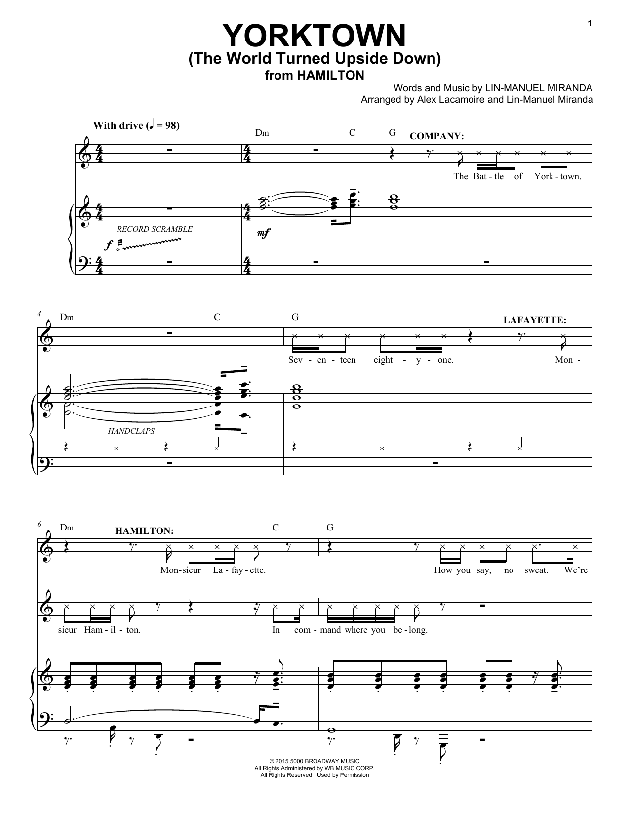 Lin-Manuel Miranda Yorktown (The World Turned Upside Down) (from Hamilton) sheet music notes and chords arranged for Piano & Vocal