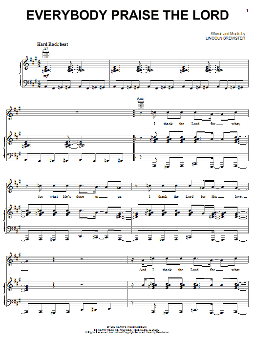 Lincoln Brewster Everybody Praise The Lord sheet music notes and chords arranged for Piano, Vocal & Guitar Chords (Right-Hand Melody)