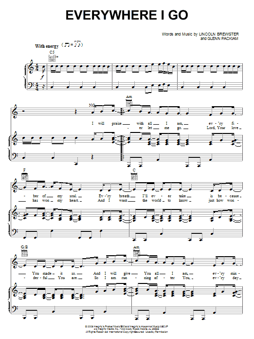Lincoln Brewster Everywhere I Go sheet music notes and chords arranged for Piano, Vocal & Guitar Chords (Right-Hand Melody)