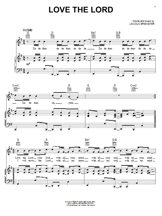 Lincoln Brewster Love The Lord sheet music notes and chords arranged for Lead Sheet / Fake Book