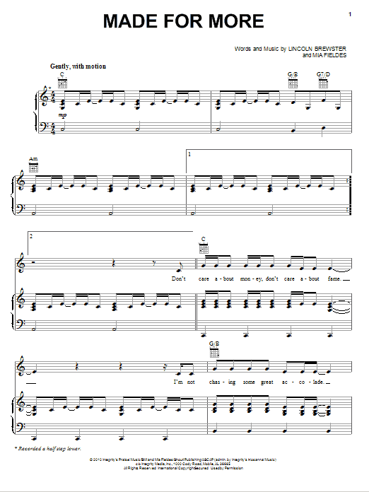 Lincoln Brewster Made For More sheet music notes and chords arranged for Piano, Vocal & Guitar Chords (Right-Hand Melody)