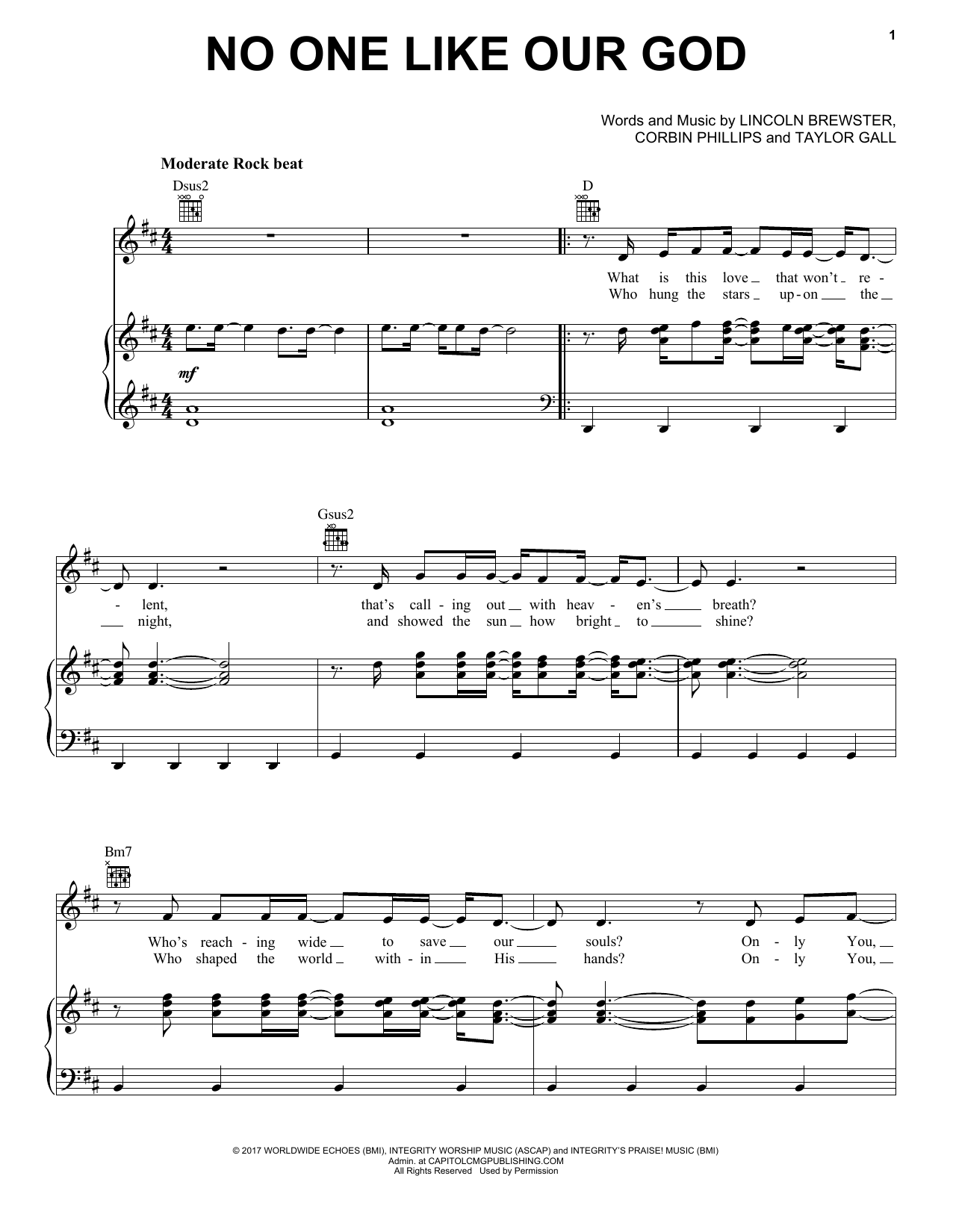 Lincoln Brewster No One Like Our God sheet music notes and chords arranged for Piano, Vocal & Guitar Chords (Right-Hand Melody)