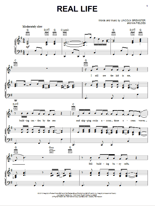 Lincoln Brewster Real Life sheet music notes and chords arranged for Piano, Vocal & Guitar Chords (Right-Hand Melody)
