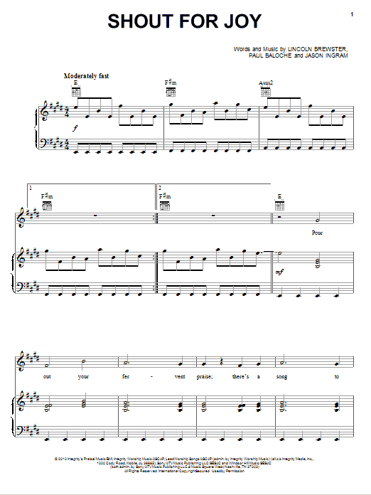 Lincoln Brewster Shout For Joy sheet music notes and chords arranged for Piano, Vocal & Guitar Chords (Right-Hand Melody)