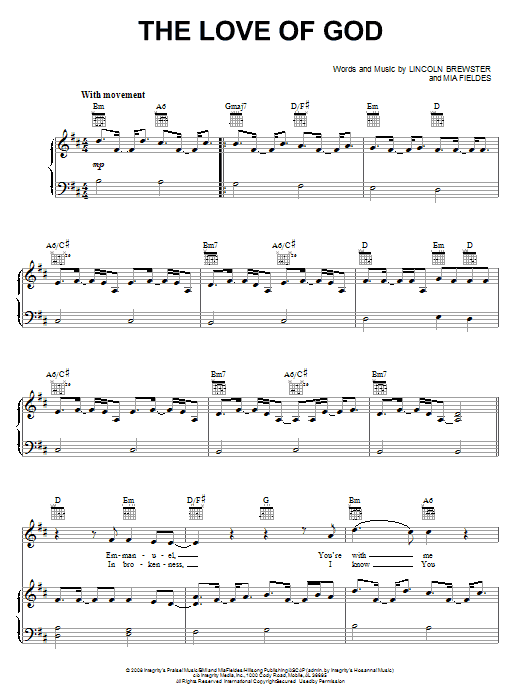 Lincoln Brewster The Love Of God sheet music notes and chords arranged for Piano, Vocal & Guitar Chords (Right-Hand Melody)