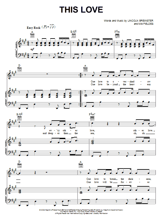 Lincoln Brewster This Love sheet music notes and chords arranged for Piano, Vocal & Guitar Chords (Right-Hand Melody)