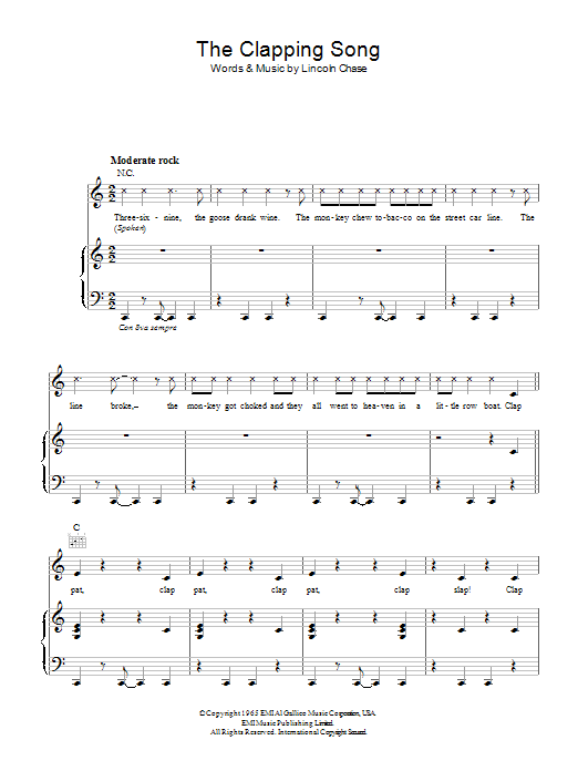 Lincoln Chase The Clapping Song sheet music notes and chords arranged for Piano, Vocal & Guitar Chords