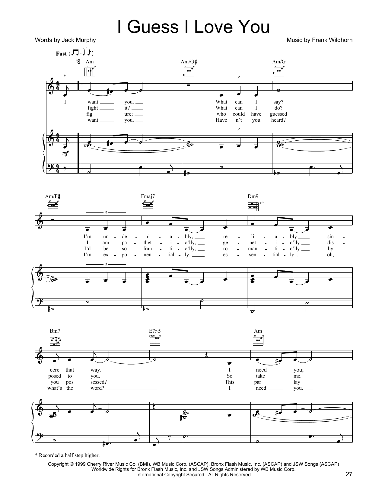 Linda Eder I Guess I Love You sheet music notes and chords arranged for Piano, Vocal & Guitar Chords (Right-Hand Melody)