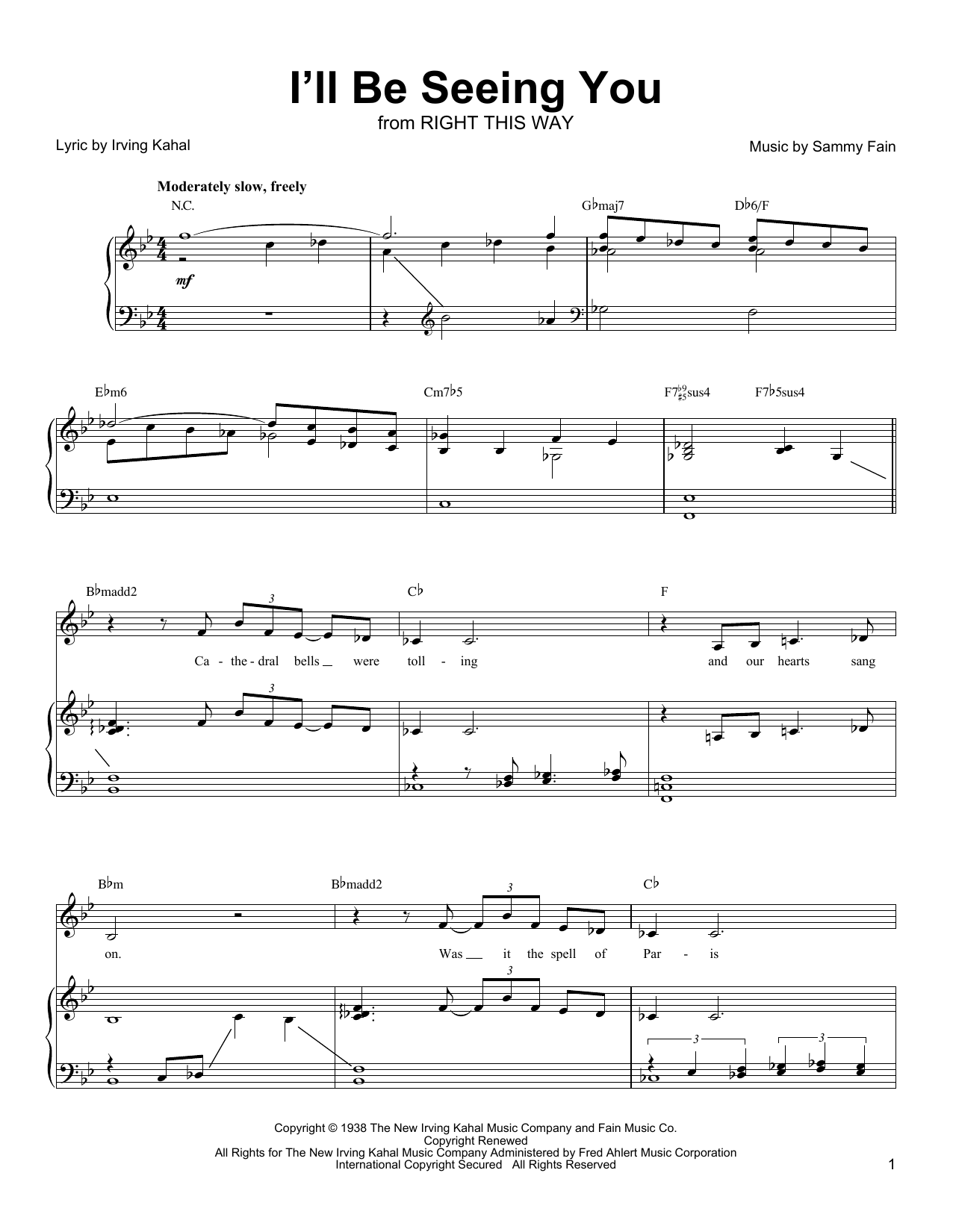 Linda Eder I'll Be Seeing You sheet music notes and chords arranged for Piano, Vocal & Guitar Chords (Right-Hand Melody)
