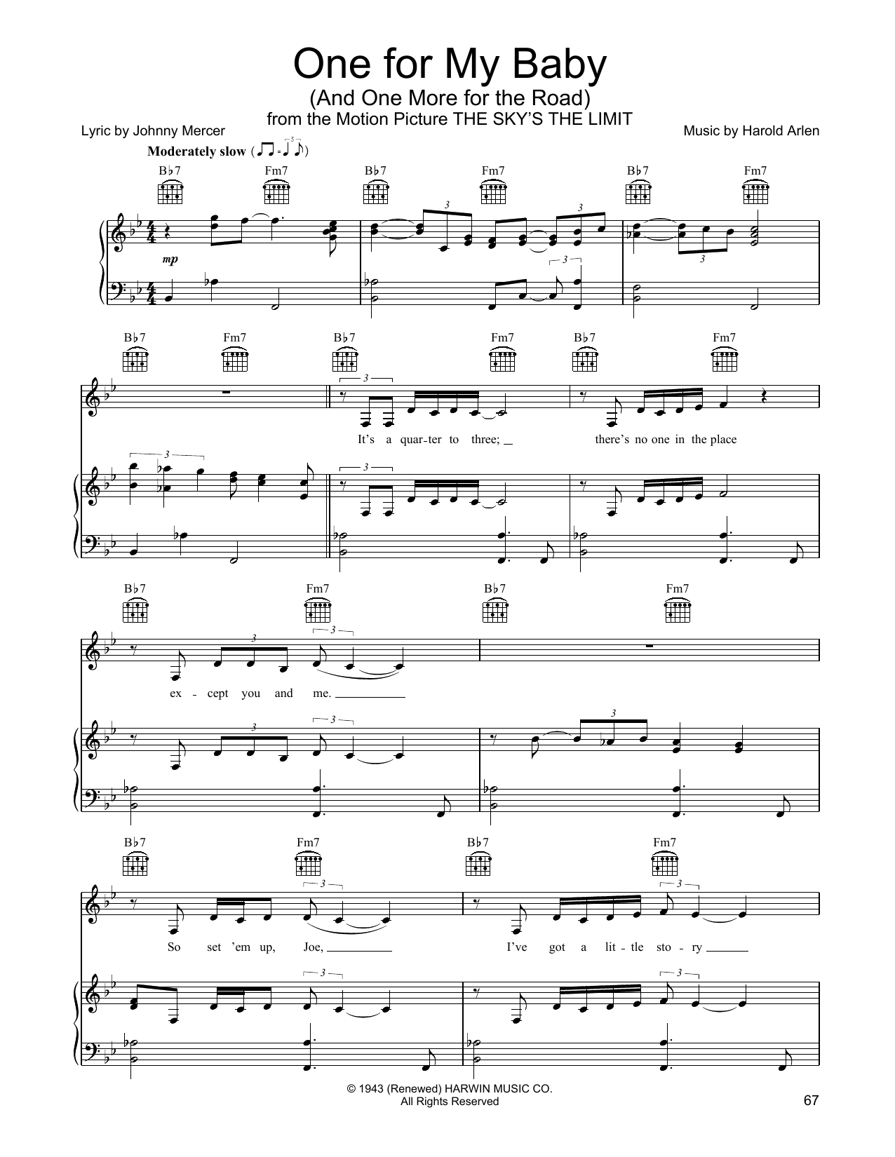 Linda Eder One For My Baby (And One More For The Road) sheet music notes and chords arranged for Piano, Vocal & Guitar Chords (Right-Hand Melody)
