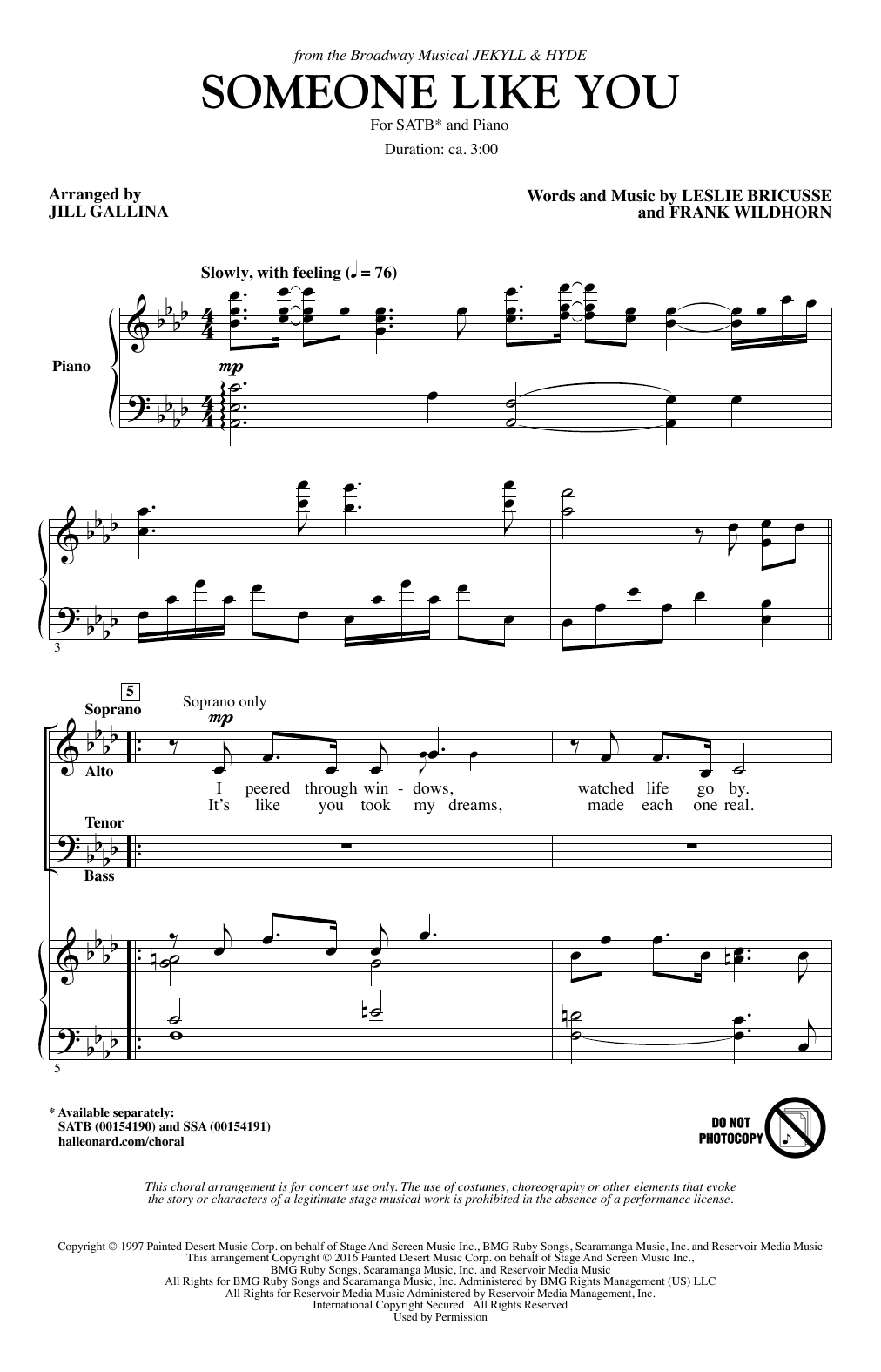 Linda Eder Someone Like You (arr. Jill Gallina) sheet music notes and chords arranged for SATB Choir