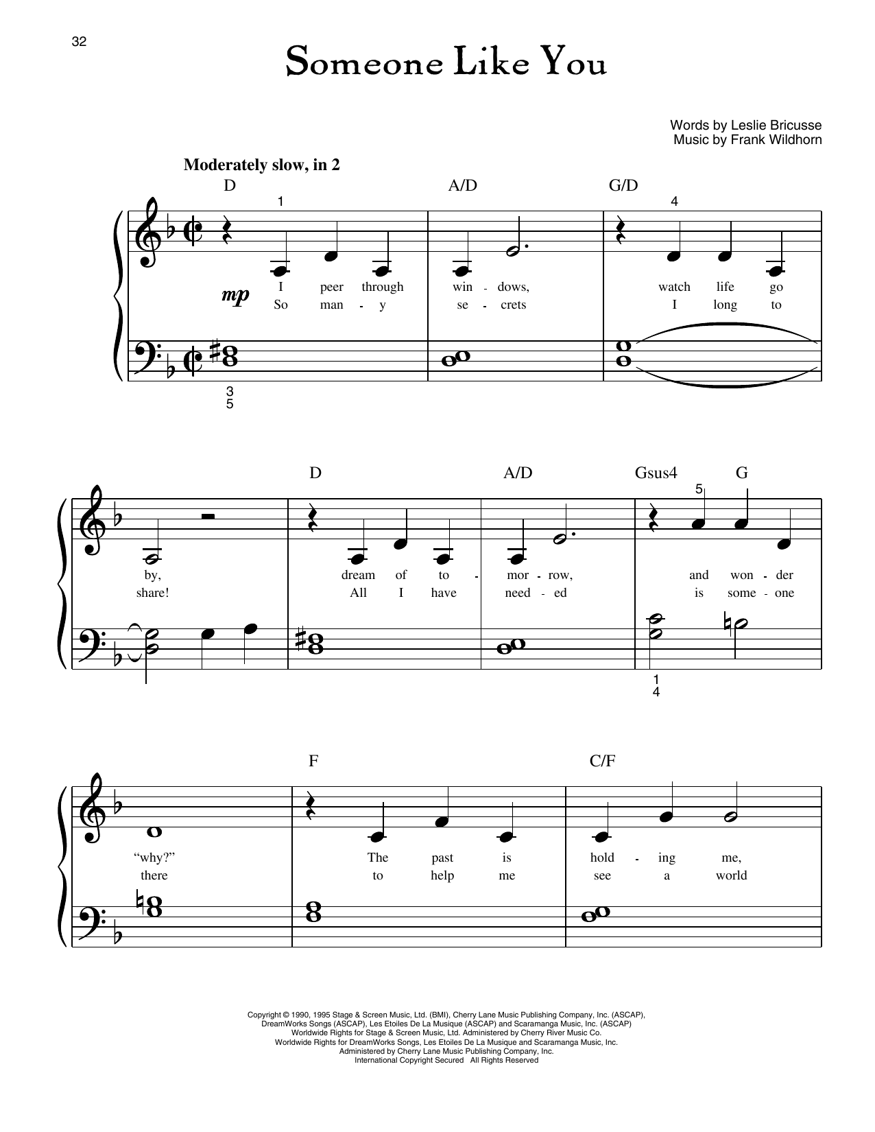 Linda Eder Someone Like You (from Jekyll And Hyde) sheet music notes and chords arranged for Big Note Piano