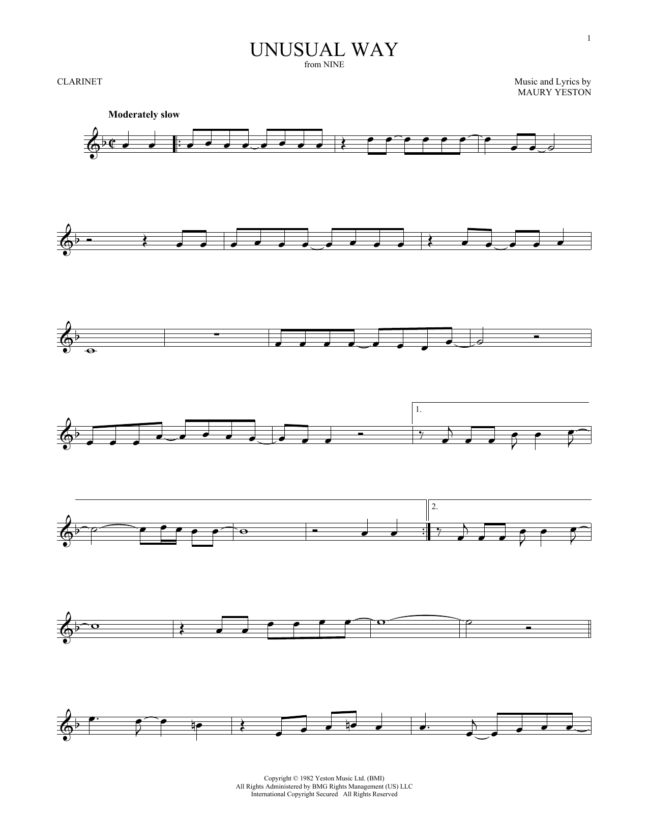 Linda Eder Unusual Way sheet music notes and chords arranged for Clarinet Solo