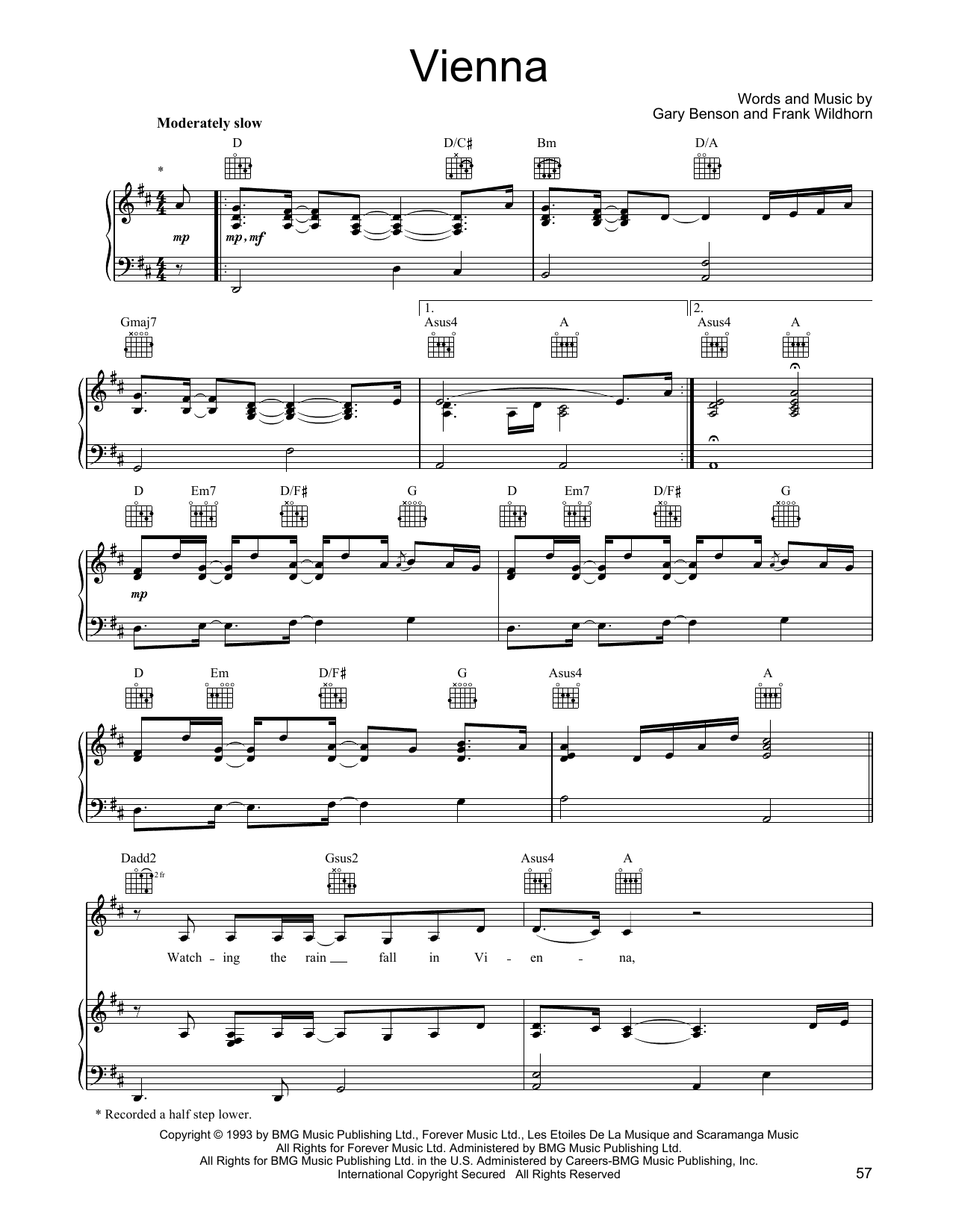 Linda Eder Vienna sheet music notes and chords arranged for Piano, Vocal & Guitar Chords (Right-Hand Melody)