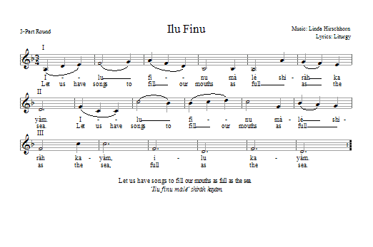 Linda Hirschhorn Ilu Finu sheet music notes and chords arranged for 3-Part Mixed Choir