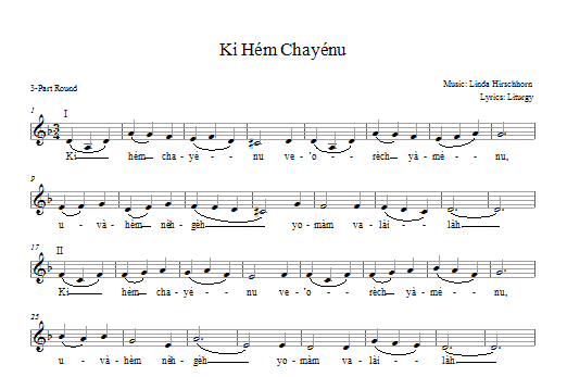 Linda Hirschhorn Ki Hem Khayenu sheet music notes and chords arranged for 3-Part Mixed Choir