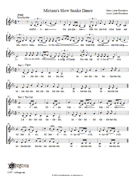 Linda Hirschhorn Miriam's Slow Snake Dance sheet music notes and chords arranged for 2-Part Choir