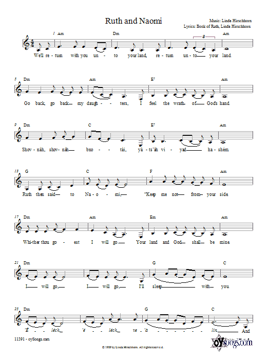 Linda Hirschhorn Ruth and Naomi sheet music notes and chords arranged for Unison Choir