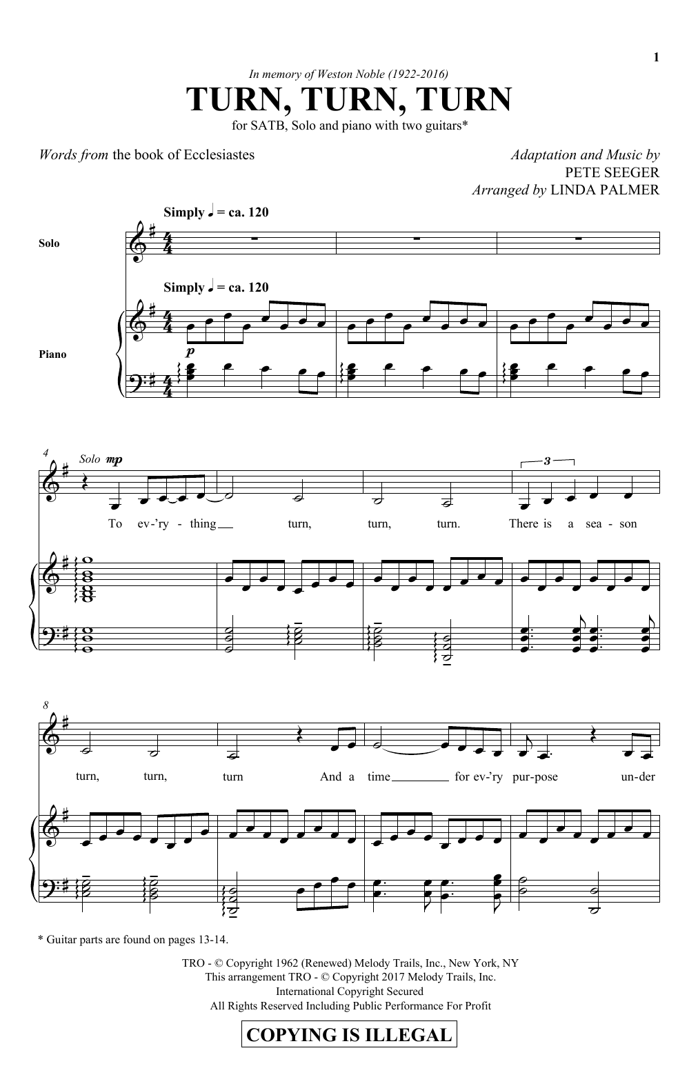 Linda Palmer Turn! Turn! Turn! (To Everything There Is A Season) sheet music notes and chords arranged for SATB Choir