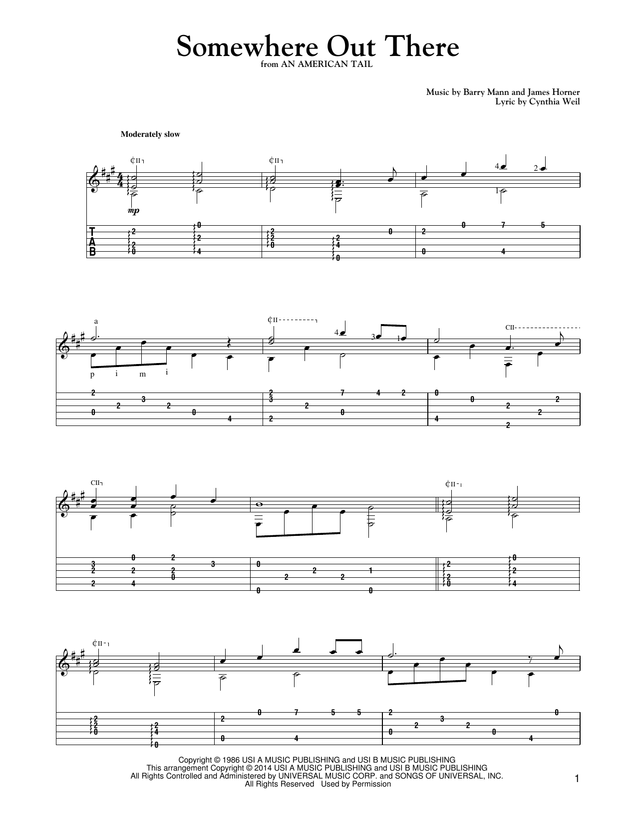Mark Phillips Somewhere Out There sheet music notes and chords arranged for Solo Guitar