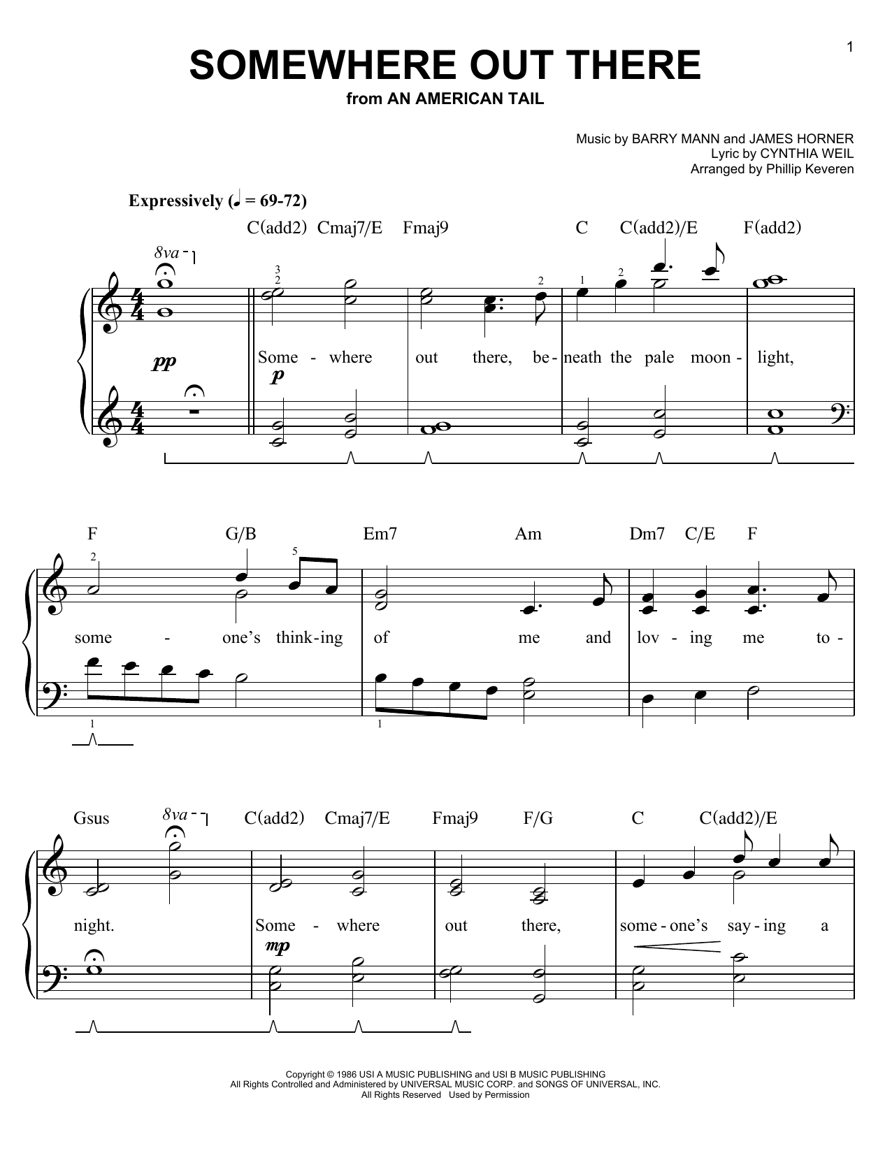 Linda Ronstadt & James Ingram Somewhere Out There (arr. Phillip Keveren) sheet music notes and chords arranged for Easy Piano