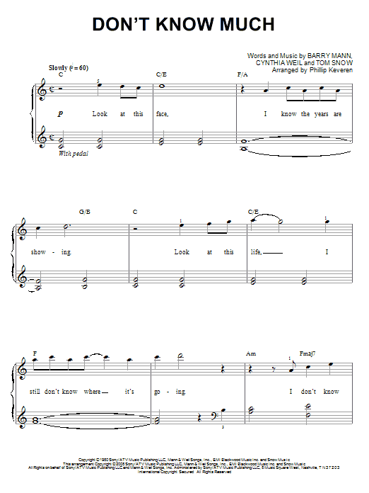Linda Ronstadt and Aaron Neville Don't Know Much (arr. Phillip Keveren) sheet music notes and chords arranged for Piano Solo