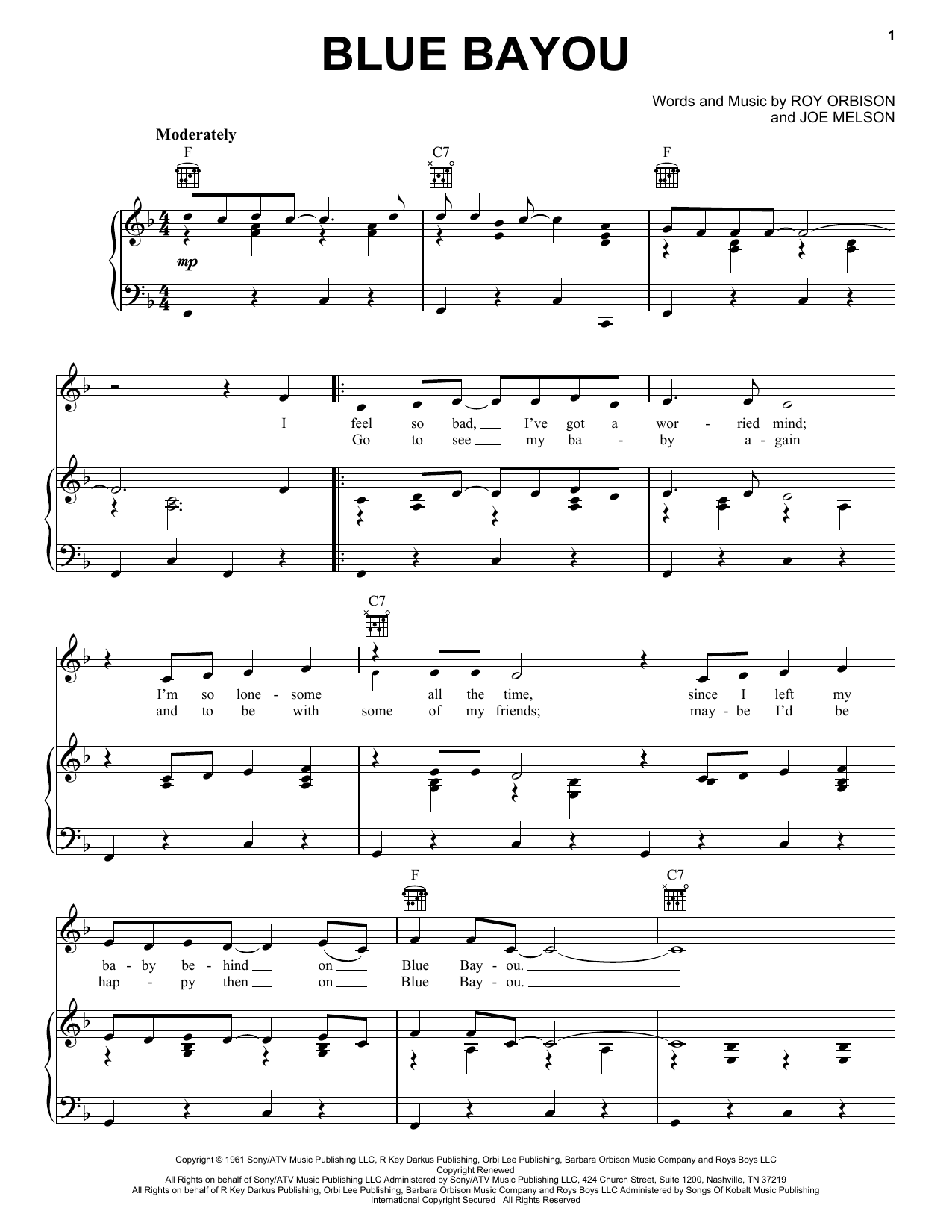 Linda Ronstadt Blue Bayou sheet music notes and chords arranged for Solo Guitar