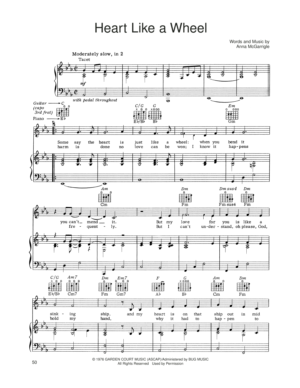Linda Ronstadt Heart Like A Wheel sheet music notes and chords arranged for Piano, Vocal & Guitar Chords (Right-Hand Melody)