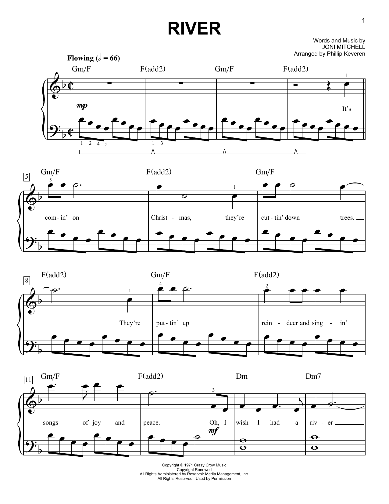 Linda Ronstadt River (arr. Phillip Keveren) sheet music notes and chords arranged for Easy Piano