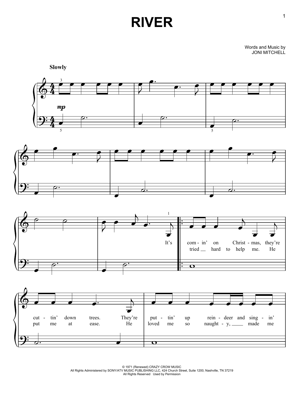Linda Ronstadt River sheet music notes and chords arranged for Very Easy Piano