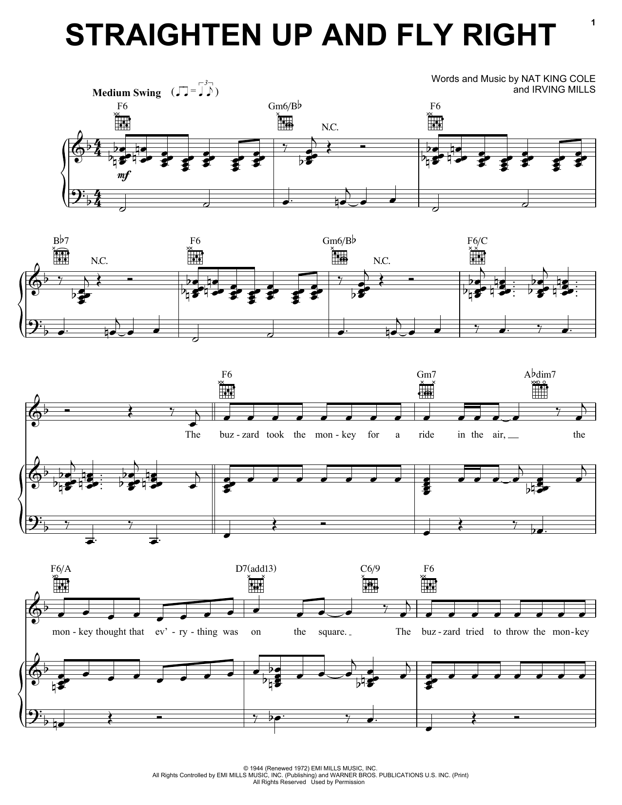 Nat King Cole Straighten Up And Fly Right sheet music notes and chords arranged for Lead Sheet / Fake Book