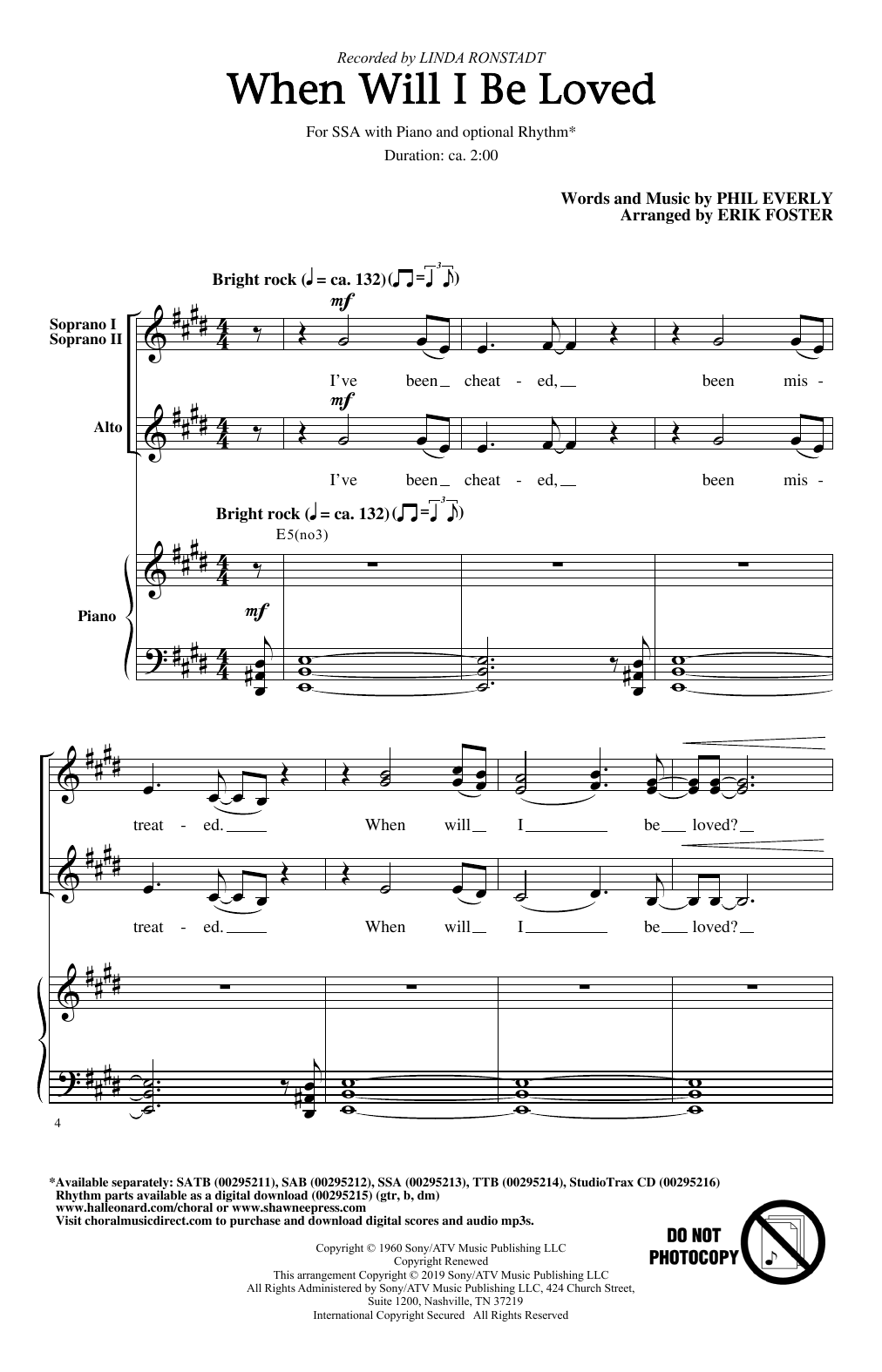 Linda Ronstadt When Will I Be Loved (arr. Erik Foster) sheet music notes and chords arranged for SAB Choir