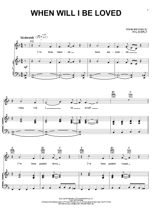 Linda Ronstadt When Will I Be Loved sheet music notes and chords arranged for Lead Sheet / Fake Book