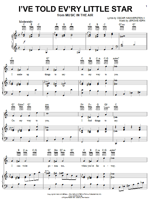 Linda Scott I've Told Ev'ry Little Star sheet music notes and chords arranged for Piano, Vocal & Guitar Chords (Right-Hand Melody)