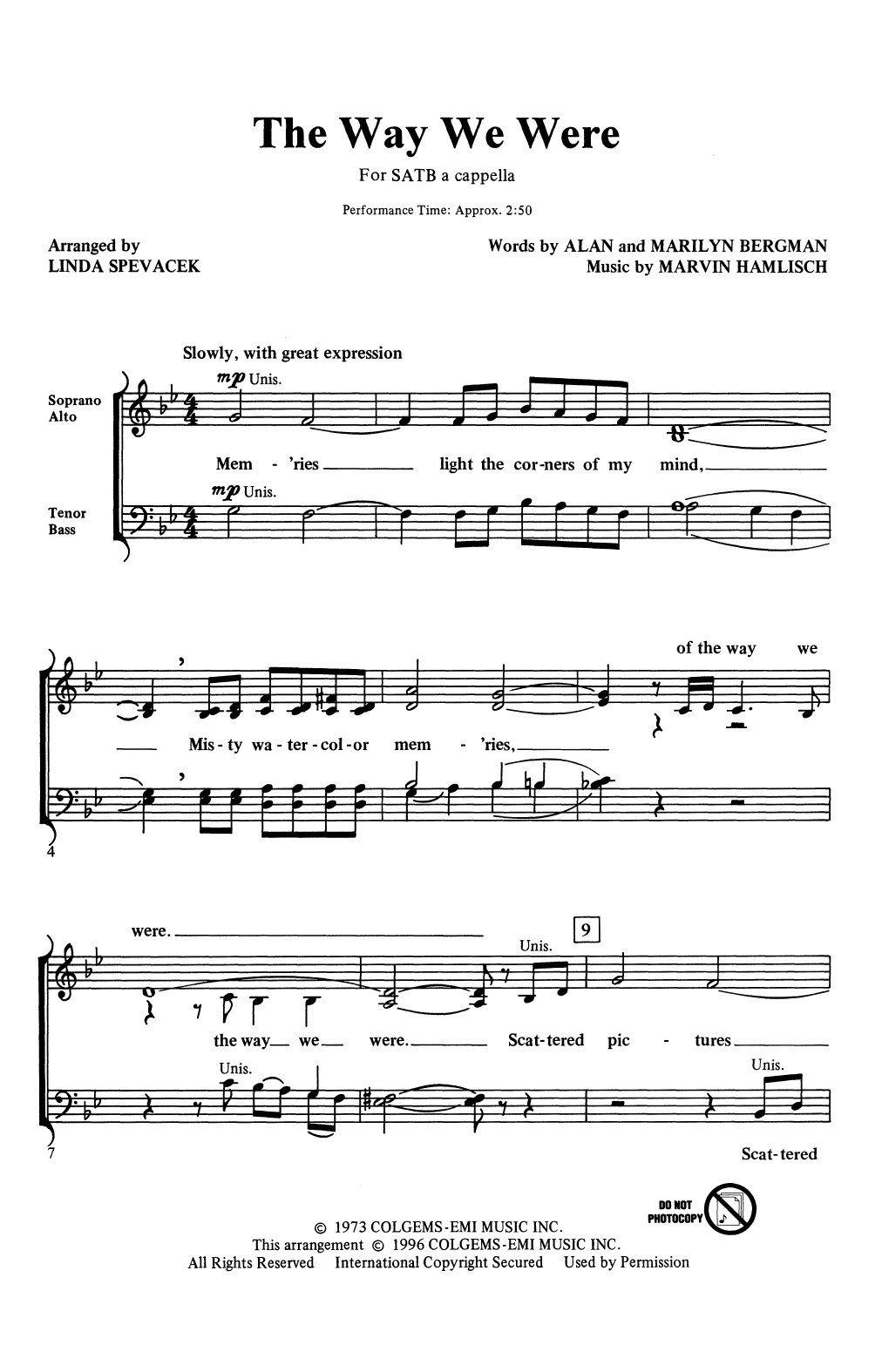 Linda Spevacek The Way We Were (arr. Linda Spevacek) sheet music notes and chords arranged for SATB Choir