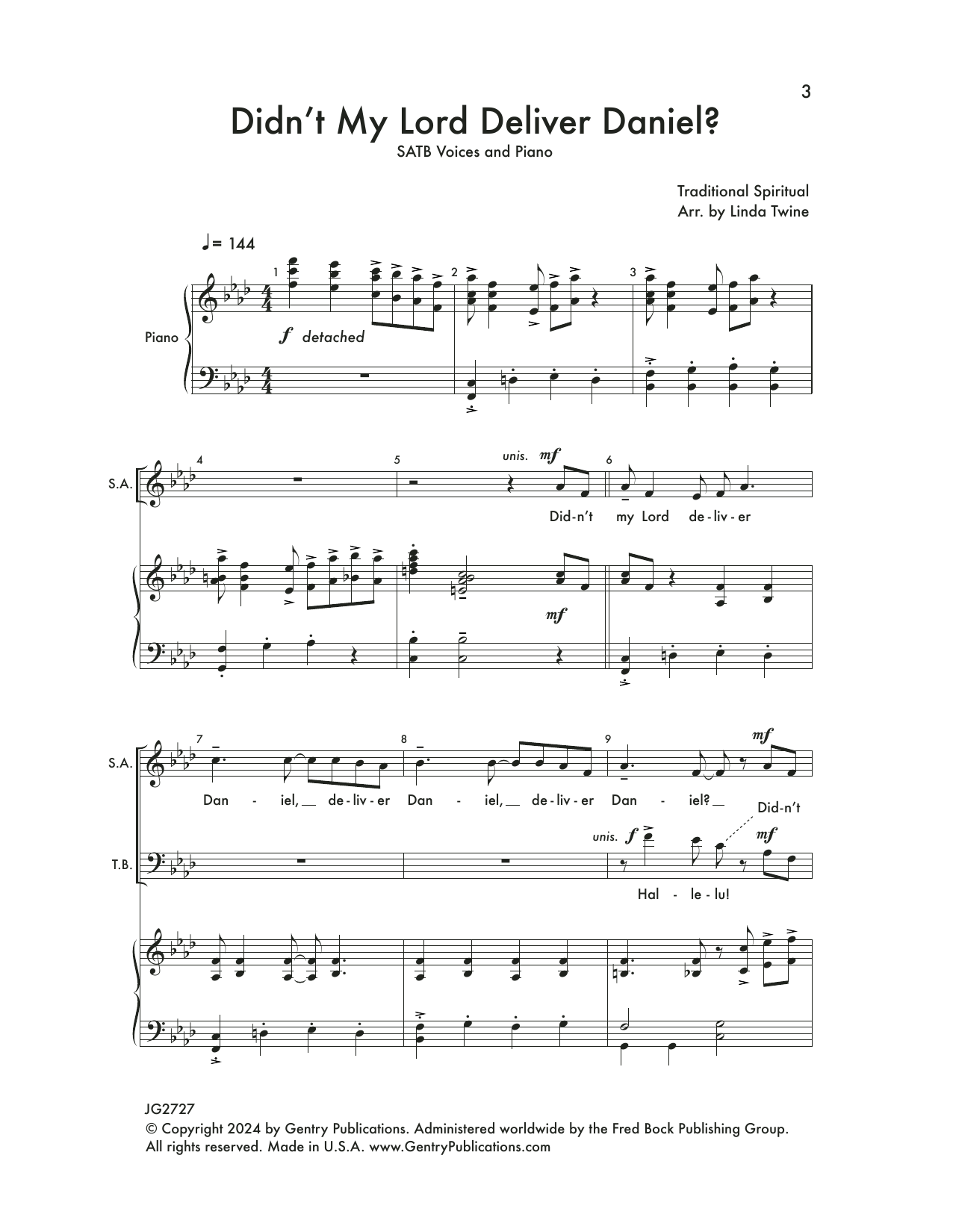 Linda Twine Didn't My Lord Deliver Daniel sheet music notes and chords arranged for SATB Choir