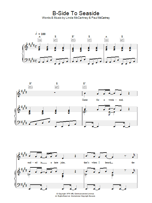 Linda McCartney B-Side To Seaside sheet music notes and chords. Download Printable PDF.
