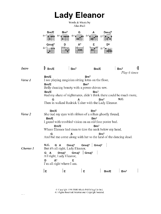 Lindisfarne Lady Eleanor sheet music notes and chords arranged for Guitar Chords/Lyrics