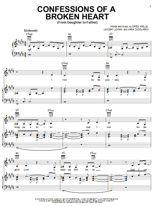 Lindsay Lohan Confessions Of A Broken Heart (Daughter To Father) sheet music notes and chords arranged for Piano, Vocal & Guitar Chords (Right-Hand Melody)