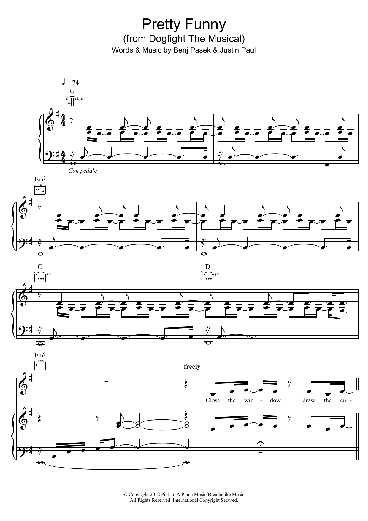 Lindsay Mendez Pretty Funny (from Dogfight The Musical) sheet music notes and chords arranged for Piano, Vocal & Guitar Chords (Right-Hand Melody)