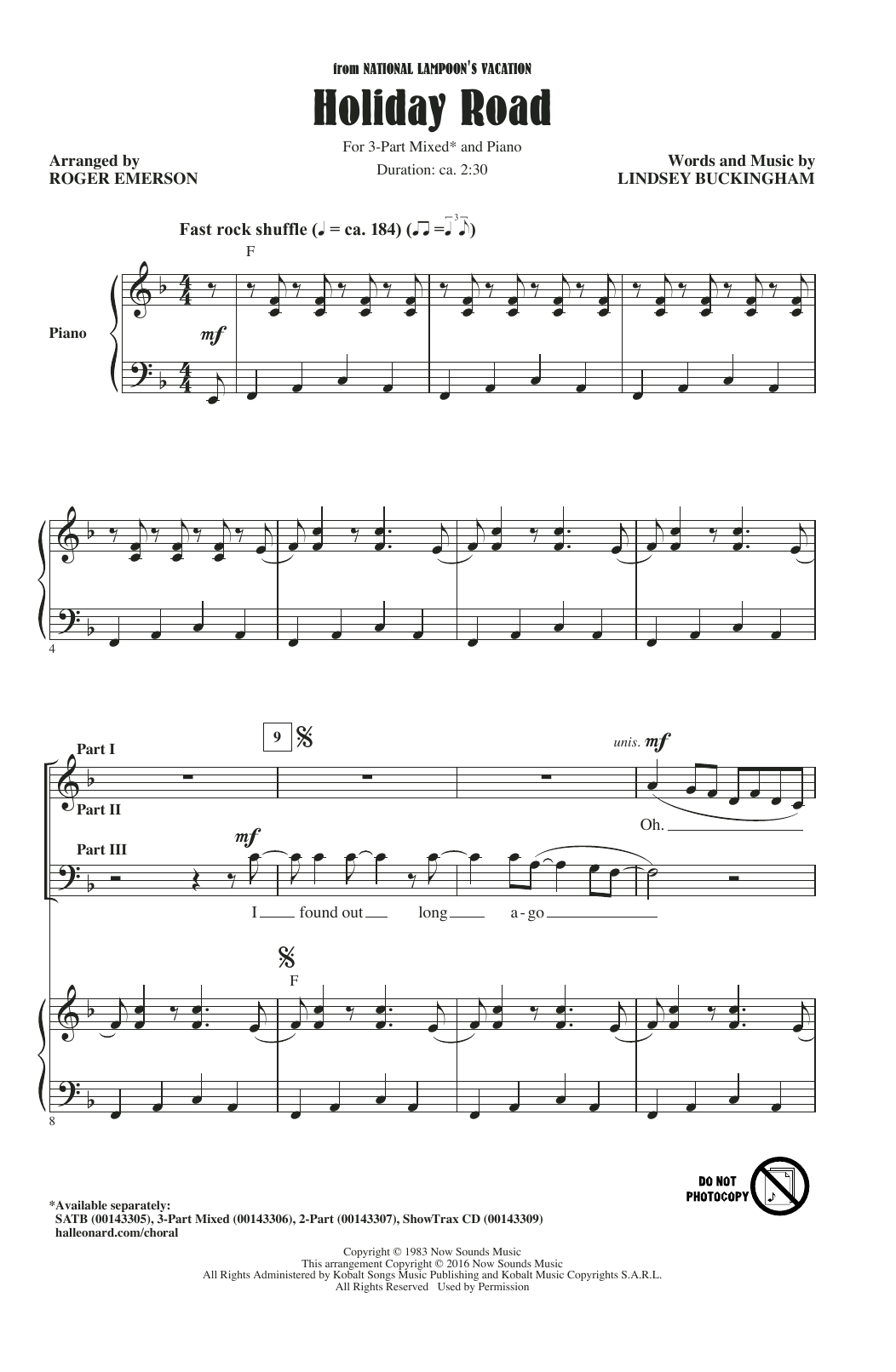 Lindsey Buckingham Holiday Road (arr. Roger Emerson) sheet music notes and chords arranged for 3-Part Mixed Choir