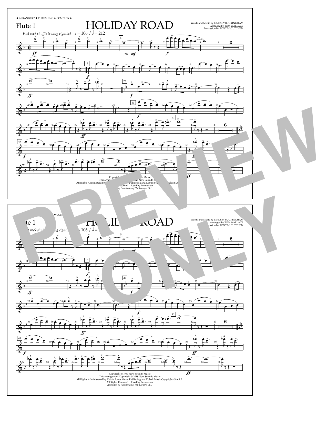 Lindsey Buckingham Holiday Road (from National Lampoon's Vacation) (arr. Tom Wallace) - Flute 1 sheet music notes and chords arranged for Marching Band