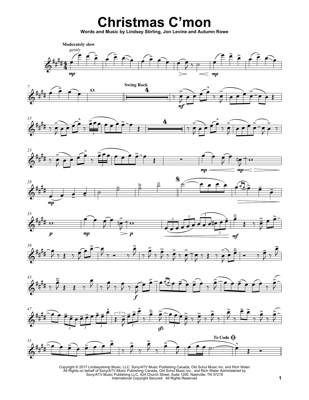 Lindsey Stirling Christmas C'mon sheet music notes and chords arranged for Violin Solo